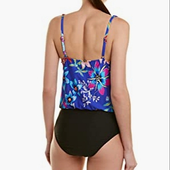 NWT ATHENA~ Plus Size~Mexicano Flower Print Cowl neck Blouson 1 pc Swimsuit~14 - Picture 7 of 9